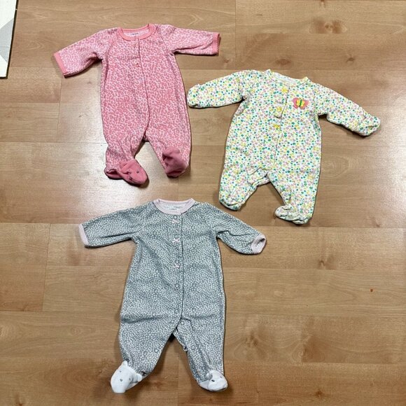 Carters 3-Piece Baby Girl Footie Pajamas Bundle Size Newborn - Picture 2 of 11
